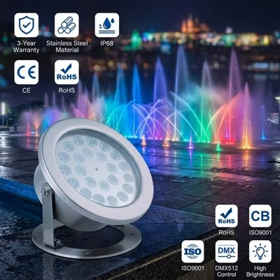 연못 샘을 위한 LED IP68 수중 빛 12V 24V RGB 304 스테인리스 잠수할 수 있는 스포트라이트